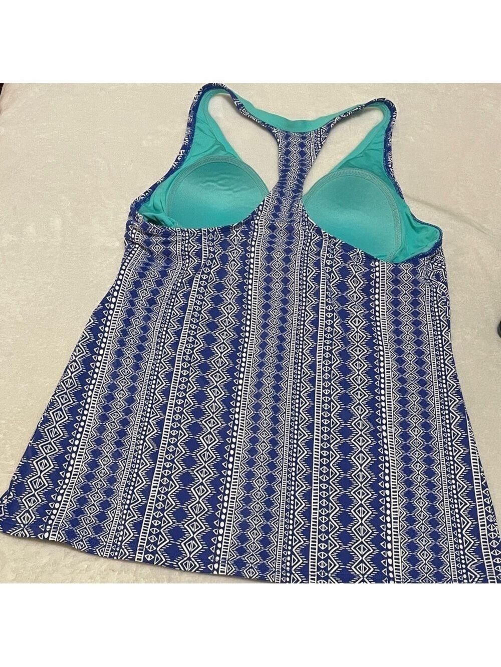 Beach House Blue and Teal Geometric Tank/Tankini Top Sz 8 - Picture 2 of 5